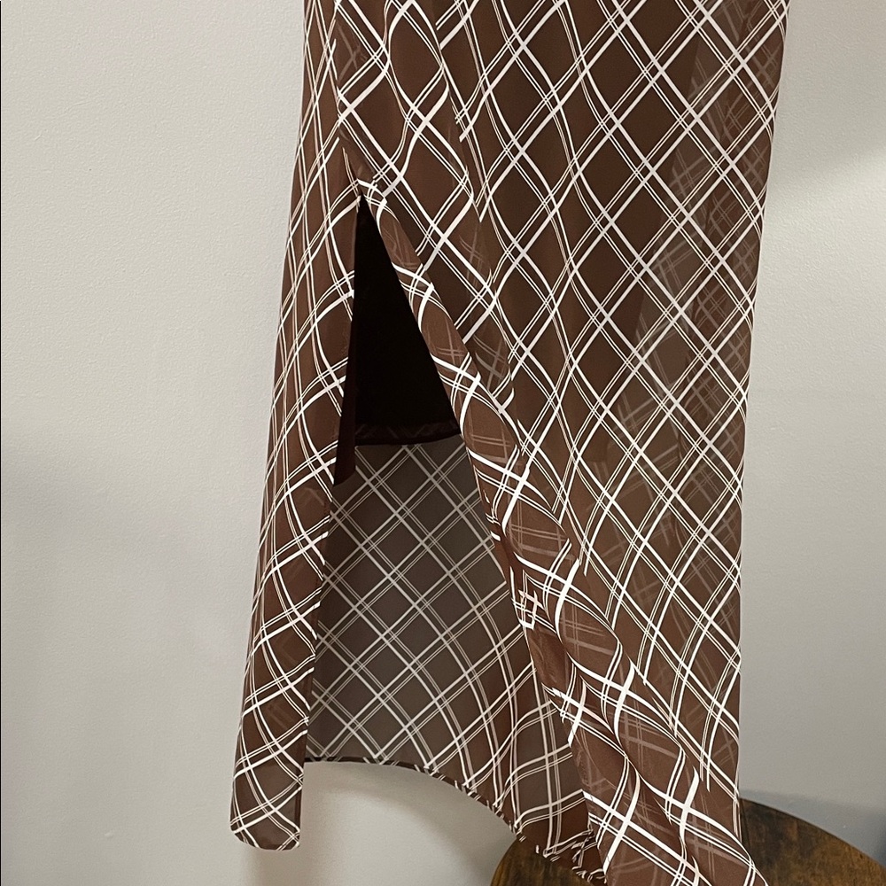 Vintage VIII Mantero 2in1 made in Italy Brown & White Checkered Maxi Dress Y2K - Picture 6 of 17